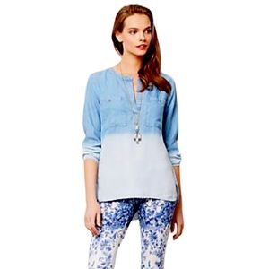 Cloth & Stone Anthropologie Ombre Dip Dyed Chambray Blouse Size M